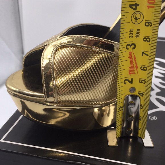 Qupid Ladies Platform Heels Pumps 5” Gold Shiny Metallic Open Toe Size 9 - Picture 10 of 16